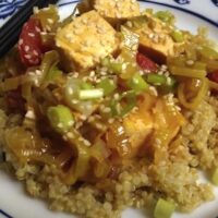 simmered tofu with leeks and tomatoes