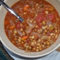 Tomato, lentil and barley soup