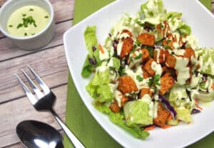 Buffalo Tempeh Salad with Cashew Ranch Dressing