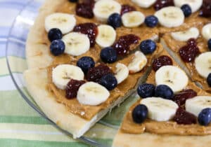 Breakfast Peanut Butter Pizza with Jam and Fruit