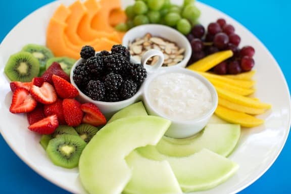 fruit platter with tropical yogurt