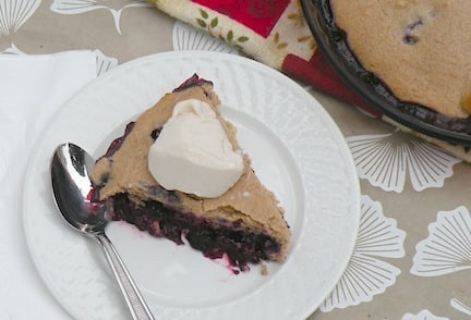 Vegan blueberry cobbler slice on a plate