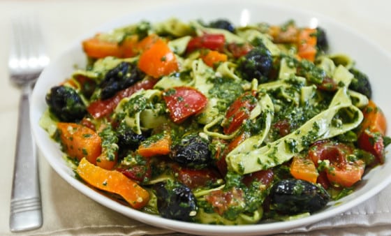 Udon Noodles with Spinach-Miso Pesto