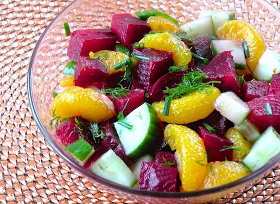 salad with beets, cucumbers, and oranges