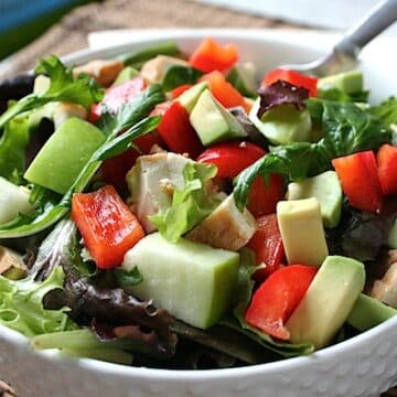 mixed greens, avocado, apple, and tofu salad