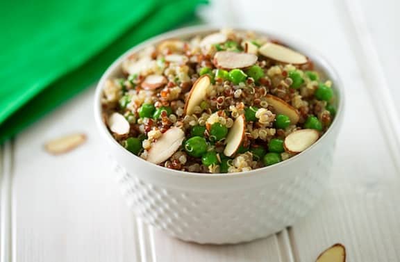 Simple quinoa pilaf with peas and almonds recipe