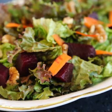 Beet and Walnut salad with mixed greens