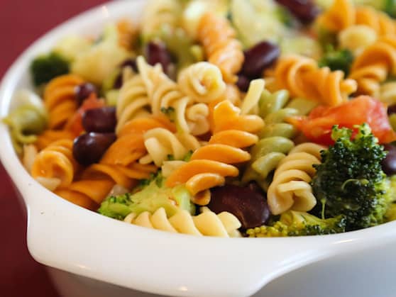 Pasta with red beans and broccoli and miso