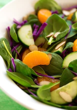Spinach, orange, and red cabbagea salad