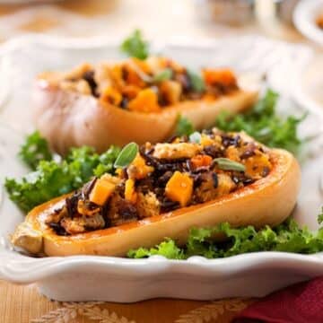 Stuffed butternut squash with whole wheat and wild rice