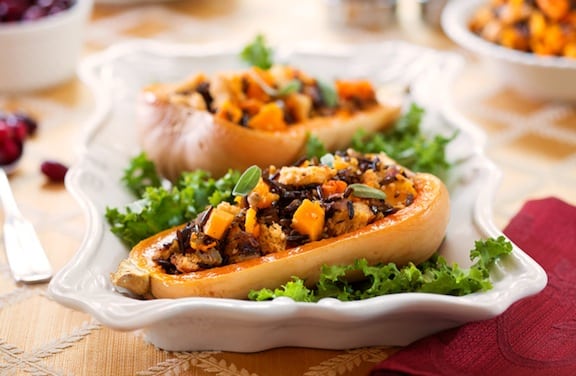 Stuffed butternut squash with whole wheat and wild rice