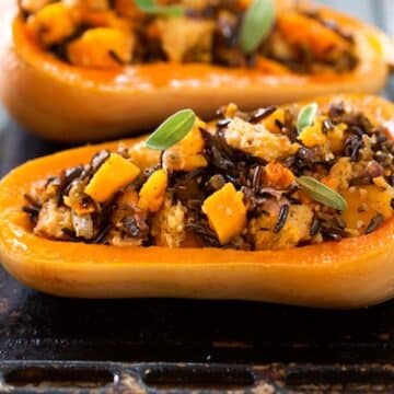 Whole wheat and wild rice-stuffed butternut recipe