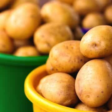 Potatoes in baskets at farmer's market
