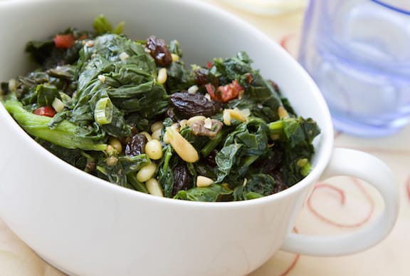 Mediterranean Spinach with Pine Nuts and Raisins