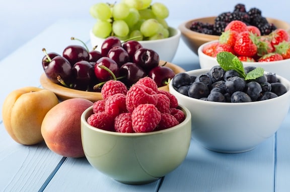 Summer fruits in bowls