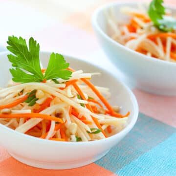 Daikon and carrot salad with pine nuts