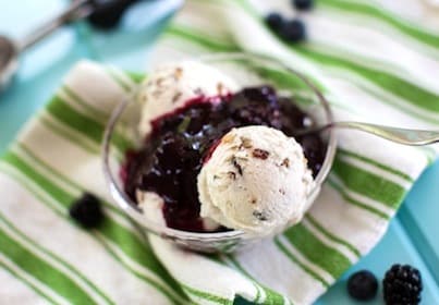fresh blueberry sauce over nondairy ice cream