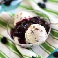 fresh berry sauce over nondairy ice cream detail