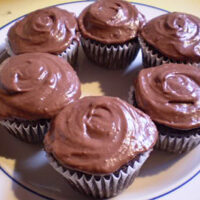 vegan chocolate cupcakes or cake with vegan icing