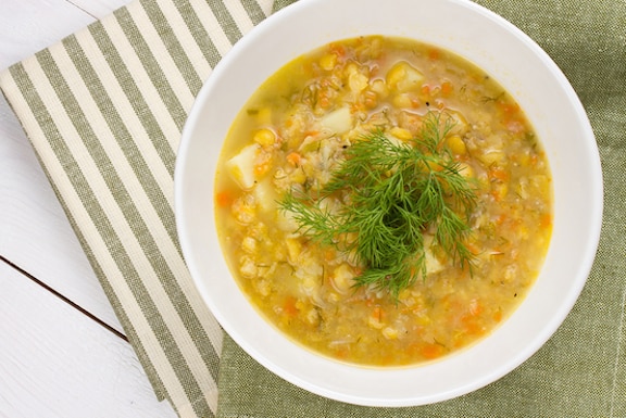Split pea soup with vegetables and barley