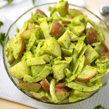 Warm potato and fennel salad with parsley sauce