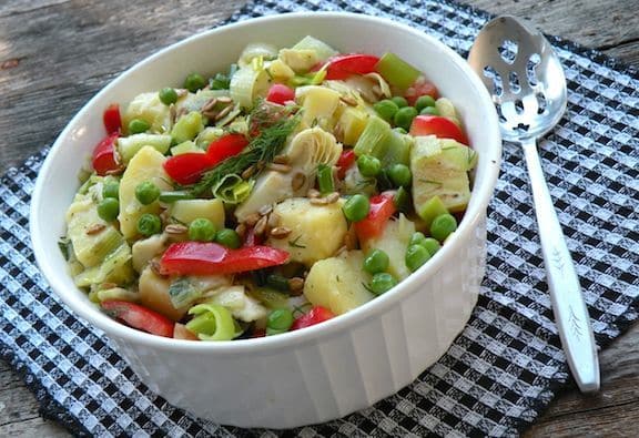 Potato and leek salad being served