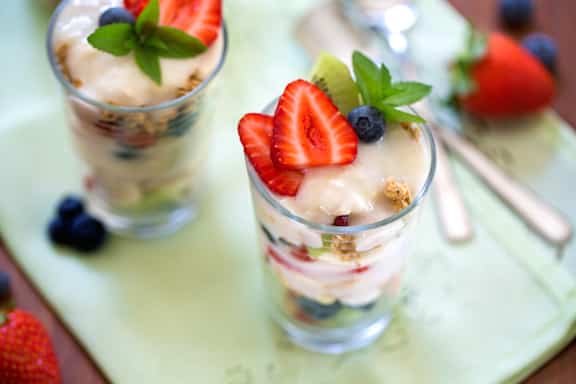 Fruit and yogurt parfaits with granola
