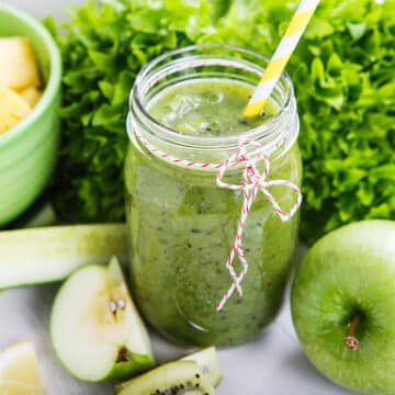 pineapple, apple, and leafy greens smoothies