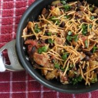 skillet black beans with potatoes and tortillas
