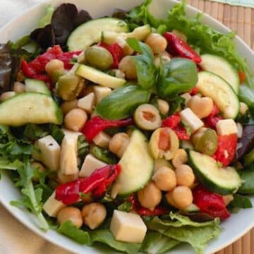 Chickpea Salad with Zucchini, Vegan Mozzarella, and Basil