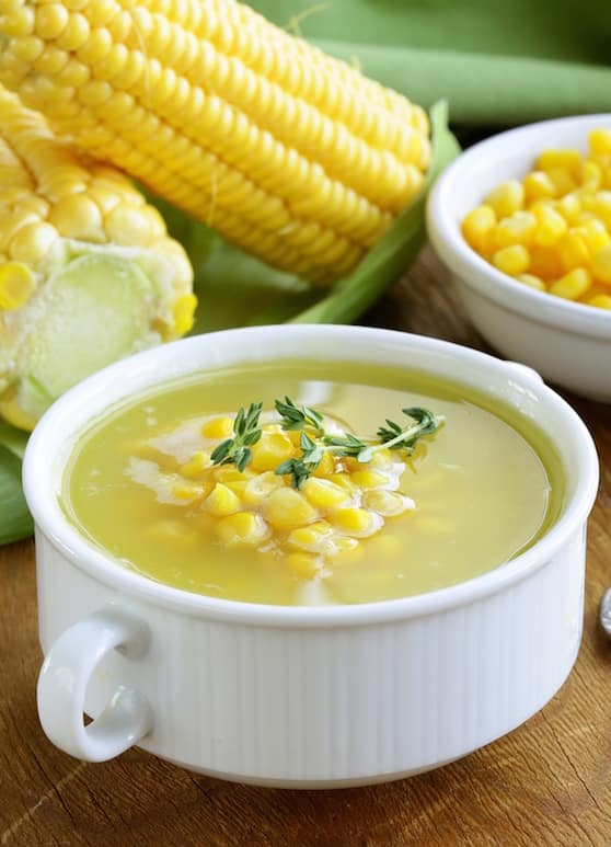 Cold corn and watercress soup