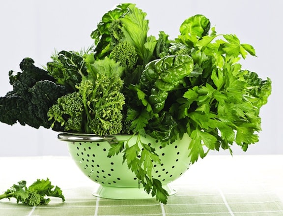 Greens in colander