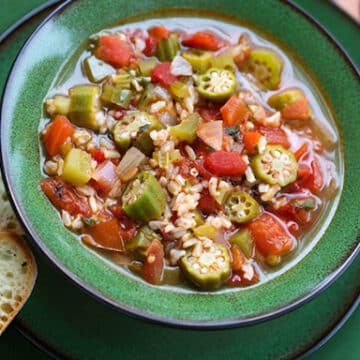 Okra rice soup