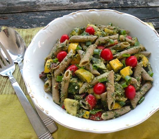 Pasta salad with parsley pesto and two squashes recipe