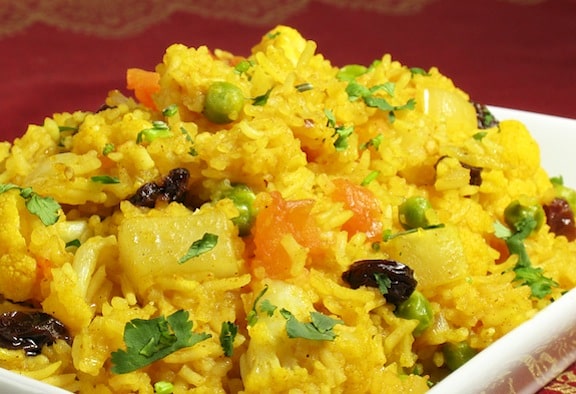 saffron fruited rice close up