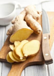 Sliced fresh ginger root