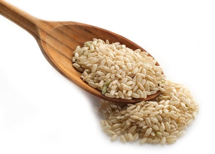 Brown rice on a spoon
