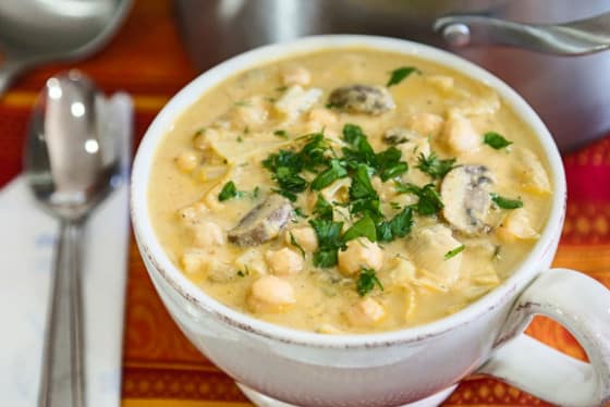 Chickpea-Mushroom Soup with Tahini