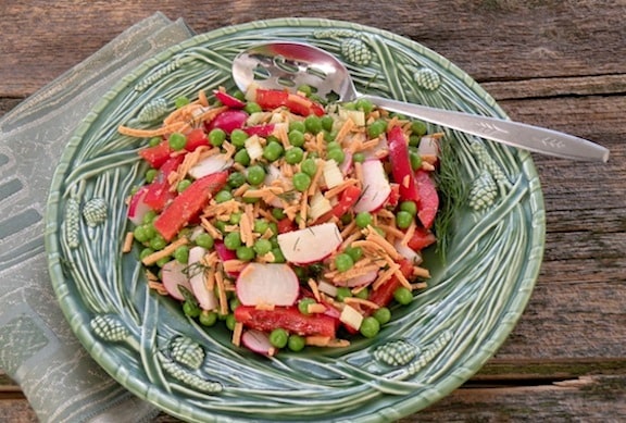 Green Pea, Radish, and Vegan Cheddar Salad