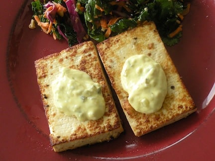 lemon-pepper tofu with quick tartar sauce