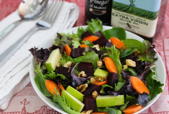 Mixed Greens Salad with Apples, Carrots, and Pickled Beets