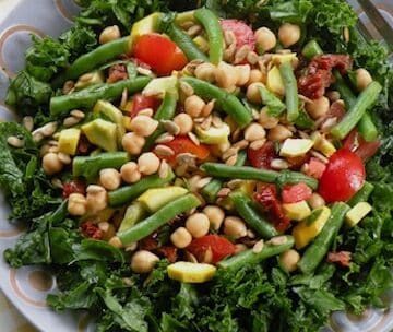 Squash, chickpea, and green bean salad detail