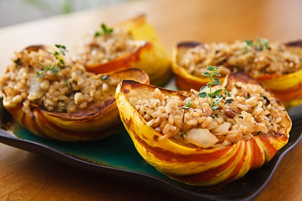 stuffed-squash rice and pecan-stuffed squash