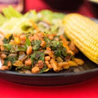 BBQ Tempeh with Black-Eyed Peas and Greens