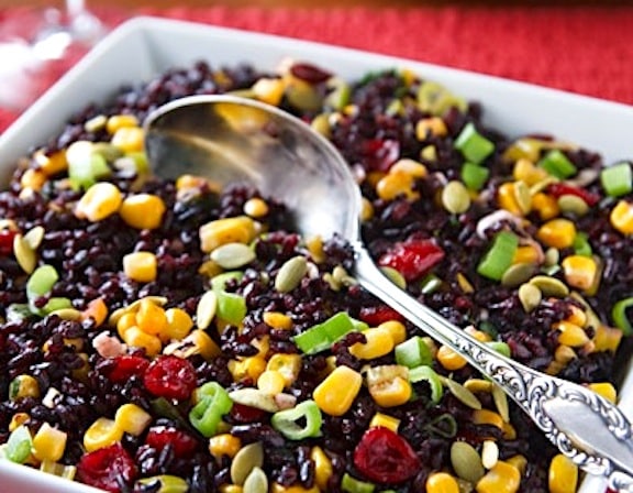 Black rice with corn and cranberries
