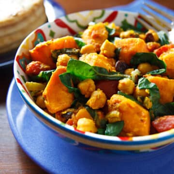 Curried Sweet Potatoes with Chard and Chickpeas