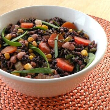 Black rice with black-eyed peas and corn recipe