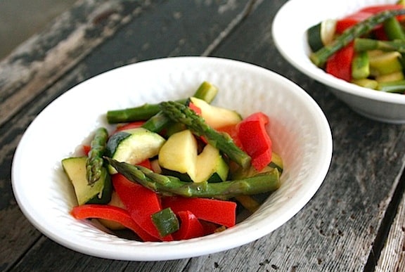 Asparagus, squash, and red bell pepper sauté