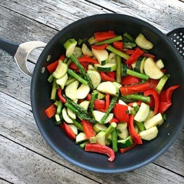 Asparagus, squash, and red bell pepper sauté