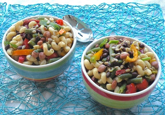 Three-bean pasta salad